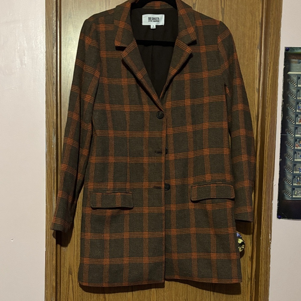 BB Dakota by Steve Madden Plaid Blazer in Brown and Orange